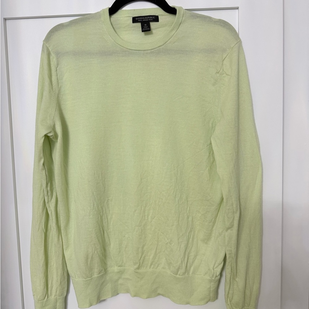 Banana Republic VNTG Lime Green Crewneck 100%  Fine Merino Wool Sweater Size M